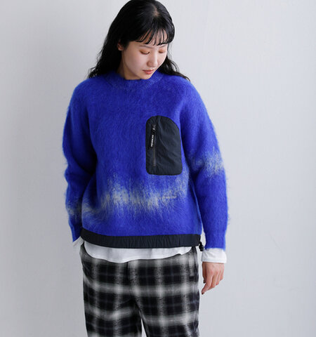 and wander|モヘアウール ジャガード シャギーニット クルーネック セーター jacquard shaggy knit crew neck 574-6284058