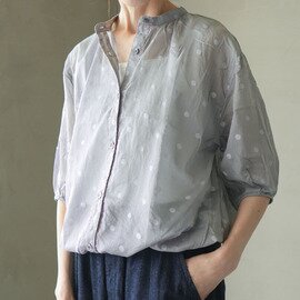 ichi|コットンドットシャツ レディース トップス ブラウス シャツ コットン ドット 水玉 ノーカラー 7分袖 七分袖 251218