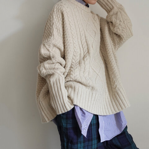 ichiShetland wool Cable Wide Pullover