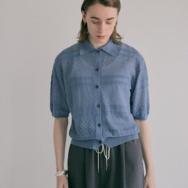 doux bleu|オープンワーク 半袖ニットシャツ DB-2622-045
