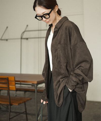 SOLAMONAT LARME|スエードシャツ ワイドシャツ 羽織り トップス 長袖 larm-it-sdsh