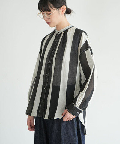 ESTROISLOSE|太ボーダープリントブラウス レディース トップス シャツ 長袖 eb25322