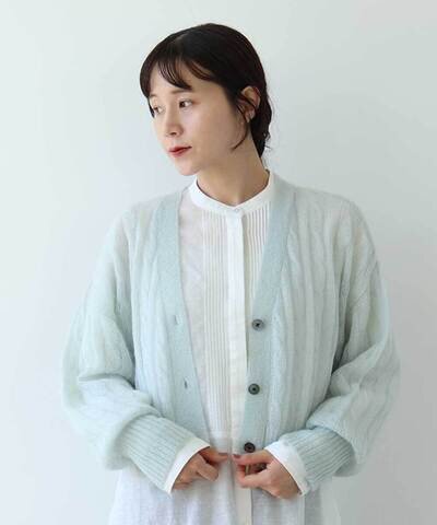 yuni|Sheer Mohair Wool Nylon short cardigan 1701KN005262