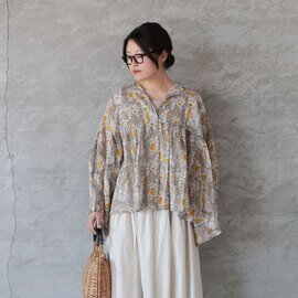 LILOU+LILY|80s VOILE HAND PRINTING SMOCKING SHIRTS ハンドプリントスモッキングシャツ