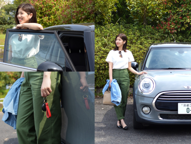 パンツスタイル&フラットシューズで、運転のしやすさを重視しながらも、ちょっと背伸びしてカッコよくキメてみたり。