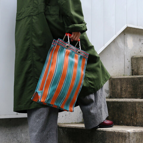 PUEBCO｜RECYCLED PLASTIC STRIPE BAG Rectangle D15/マーケットバッグ