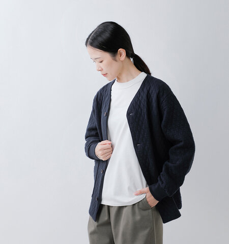 RINEN|オーガニック天竺 ダイヤキルティング ノーカラー ジャケット r17612-kr