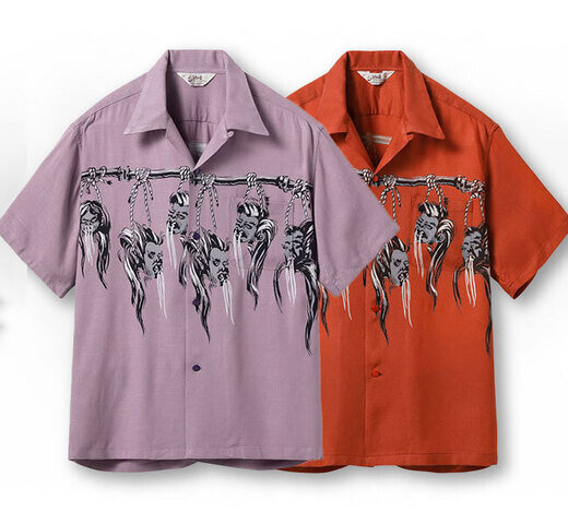 STAR OF HOLLYWOOD|STAR OF HOLLYWOOD スターオブハリウッド SH39705 HOPSACK RAYON OPEN SHIRT “SHRUNKEN HEAD” レーヨンオープンカラーシャツ 半袖