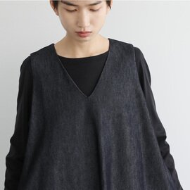 Mochi｜v-neck denim dress [mo-op-04/dark indigo/・1]