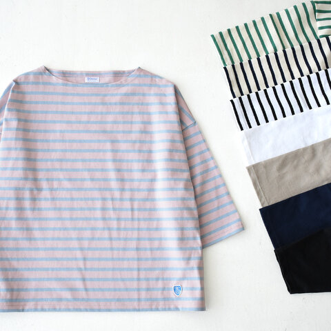 ORCIVAL|ミディアムコットンワイドシルエットドロップショルダーカットソー 7分袖Tシャツ ボーダー トップス B439 オーシバル オーチバル