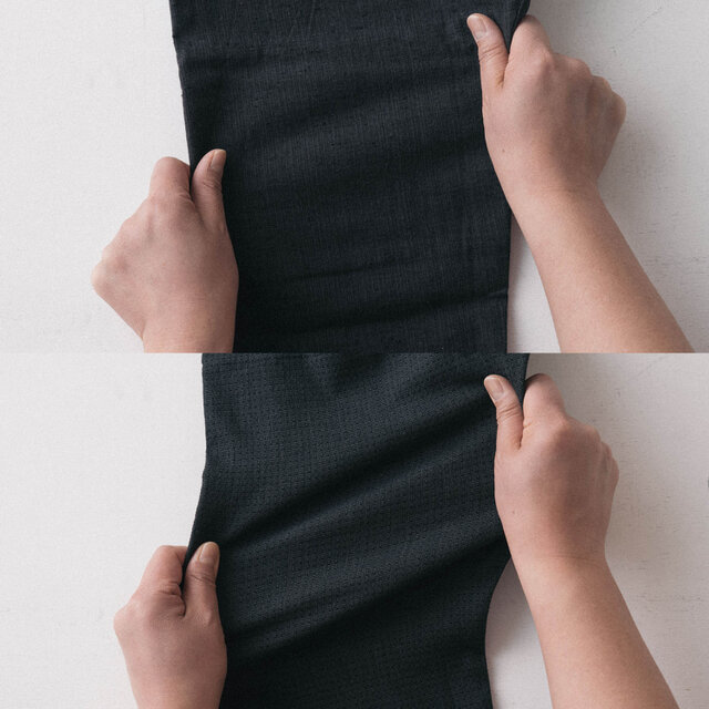 上:わざわざのもんぺ(墨黒) 下:わざわざのストレッチもんぺ(ブラック)