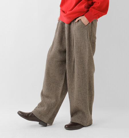 TISSU|オリジナル ウール ヘリンボーン タック ストレート パンツ ts253pt063-nk