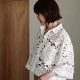 SACRA|リーフ ラッセル レース クロップド シャツ 羽織り LEAF RASCHEL LACE CROPPED SHIRT 126113071 サクラ