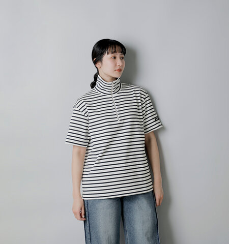 SCYE BASICS|コットン ストライプ ハーフジップ Tシャツ Cotton Striped Half Zip T-Shirt 5726-21721