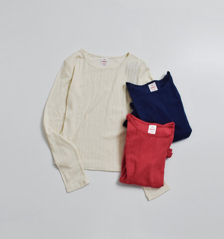 Healthknit|コットン アイレット ジャカード リブ クルーネック 長袖Tシャツ hr26f-l454