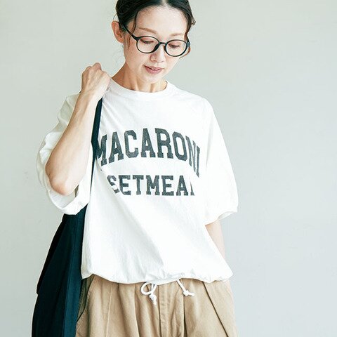 SOLAMONAT|ハロ加工裾紐リブプルオーバー【MACARONI】レディース トップス Tシャツ 半袖 ヴィンテージ加工 sma-lk-hlmaca