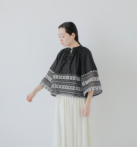 Sara Mallika|コットン ボーダー ギャザー レース ブラウス 020151sp5-rf