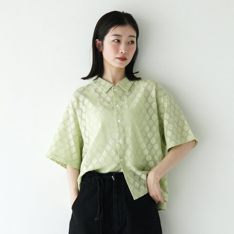 INDIA INDUSTRIES|レース 襟付き 半袖シャツ SHORT SLEEVE SHIRT 羽織 サイドスリット ショート丈 透け感 ND-B0376 CVL インディアインダストリーズ