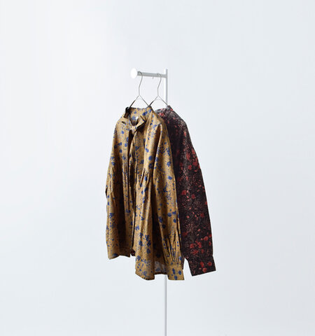 SOIL|60s キャンブリック フラワープリント タイギャザー フライフロント シャツ nsl25592-kr