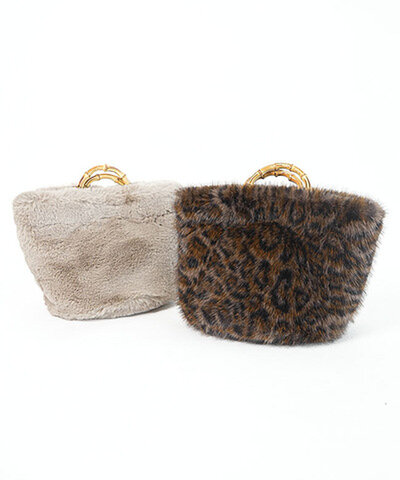 EARTH MADE|バンブーハンドルのフェイクファートート FUR BAMBOO TOTE トートバッグ ハンドバッグ ファーバッグ e8186