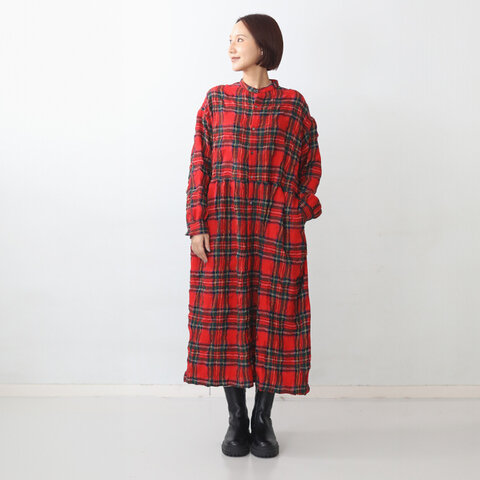 ichi Antiquités|目を引く赤とヴィンテージ感あるタータンチェック。カッコ良く着こなせる大人ワンピース タータンチェックドレス レッド kurashisha 秋服