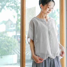 solamonat poche|ラミーノースリシャツ トップス リネン 羽織 シアー poche-rm-nsbl