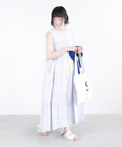 Gymphlex|【20%OFF】コットンスリーブレスティアードワンピース ノースリーブ ロング丈 gy-g0076wts