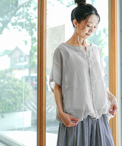 solamonat poche|ラミーノースリシャツ トップス リネン 羽織 シアー【ご予約商品/6月上旬頃入荷予定】poche-rm-nsbl