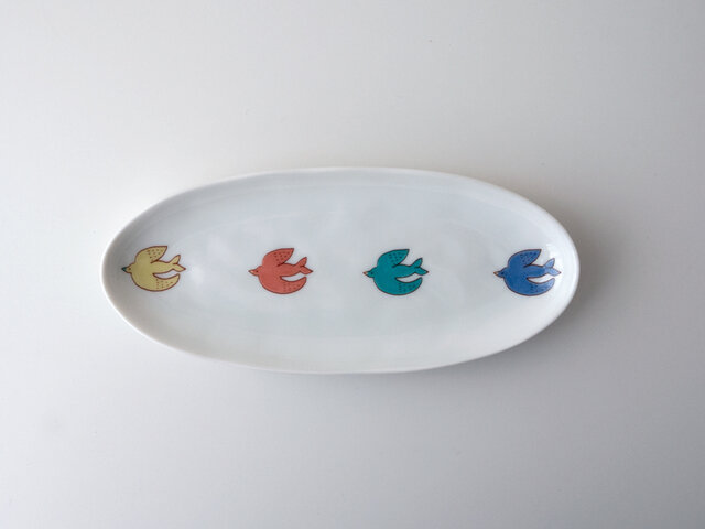 ハレクタニ｜ハナ・トリ・チョウの楕円皿（4種類）【九谷焼】【和食器】