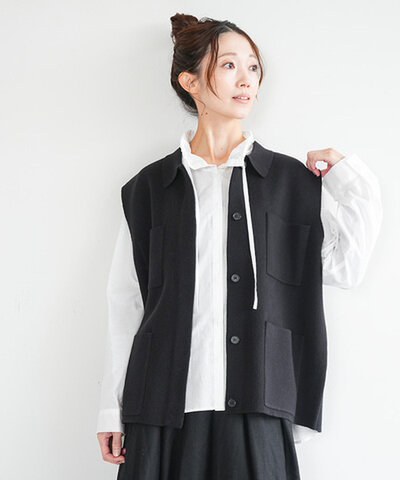mizuiro ind|襟付きワイドベスト トップス レディース 4-220089