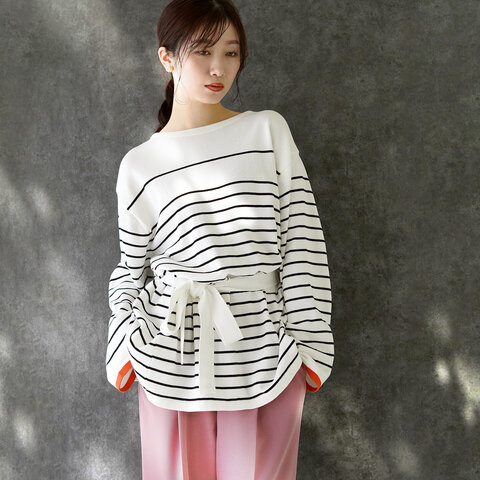 YuumiARIA|ボーダー ニット BORDER KNIT クルーネック ボーダー カットソー 211-AK005 ユウミアリア
