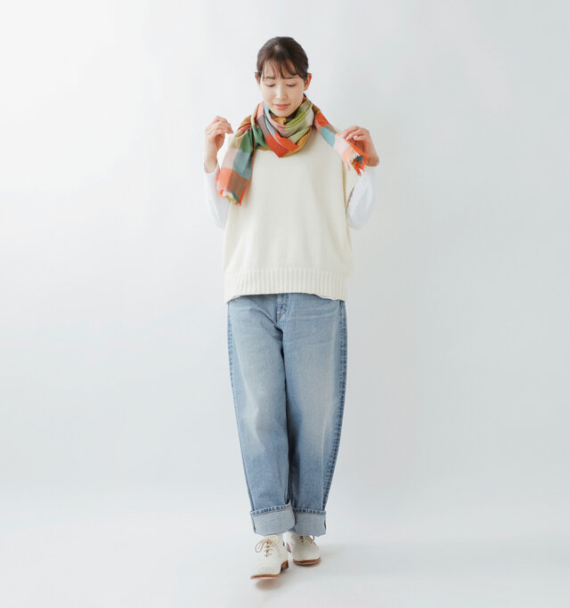model mizuki：168cm / 50kg 
color : orange check / size : one