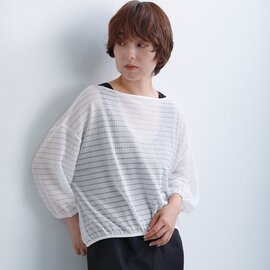 Audrey and John Wad|ストレッチレース ボーダー柄 ボートネック 8分袖 プルオーバー l6920