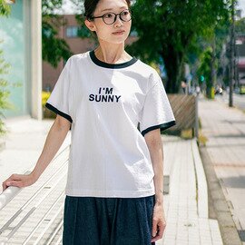 SOLAMONAT|パフ天竺 リンガーTシャツ <I'M SUNNY>半袖Tシャツ トップス レディース【ご予約商品/6月中旬頃入荷予定】SMA-PUF-RIN