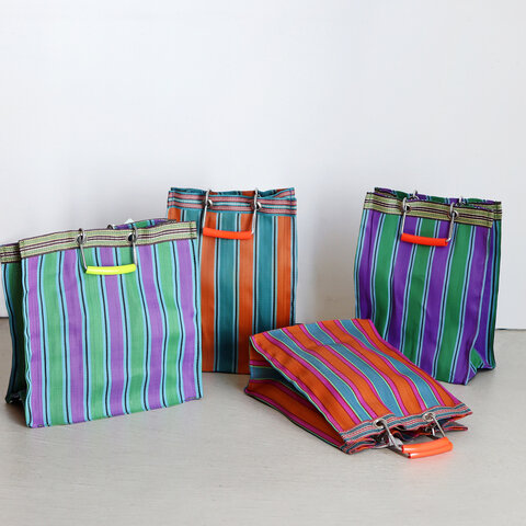PUEBCO｜RECYCLED PLASTIC STRIPE BAG Square/マーケットバッグ