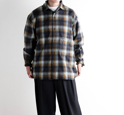 nisica|nisica ニシカ NIS-1367 レギュラーカラーシャツ 長袖 ブルーブラウンチェック