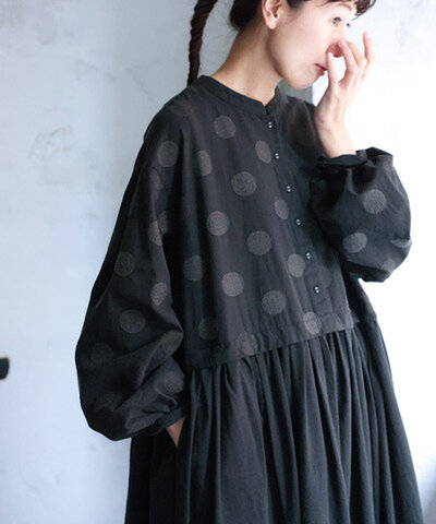soulberry|ふくろうと月 ドット刺繍のワンピース