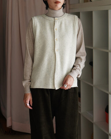 NARU|前後2WAYベスト ラムウール タスマニアラム ニットベスト レイヤード 650603 ナル