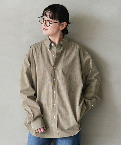 Shinzone|MINI CHECK DADDY SHIRT ミニチェックダディーシャツ レディース トップス 長袖 ゆったり 長め 前後差 ブラウン 26smsbl10