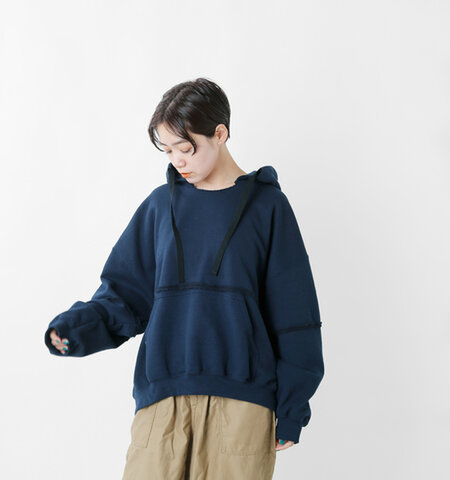 kha:ki|シープバックフレンチテリー パイピングリメイクフーディープルオーバー“PIPNG REMAKE HOODIE” mil-21fcs287-tr【2021AW予約】