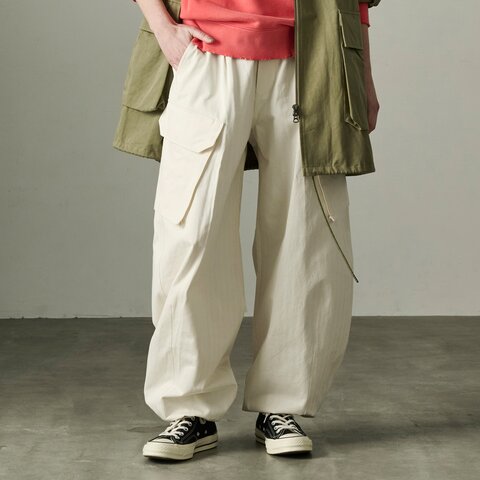 kha:ki|コットン ヘリンボーンツイル ワイド カーゴ パンツ “H.B. WIDE CARGO PANTS” mil24fpt3214-mn