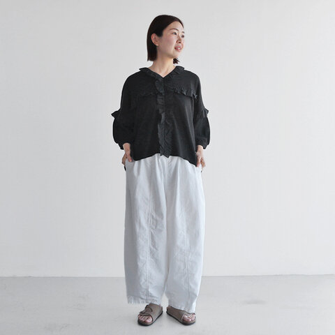 tumugu|コットンリネンフィール天竺×ハンドワッシャーローン フリルプルオーバー【SALE20%OFF!】