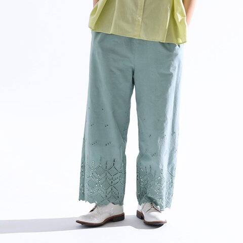 kelen|カットワークレース デザイン ギャザー ワイド パンツ “SOAK” lkl25spt2104-mn