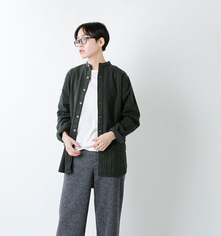 Yarmo|コットンフランネルストライプバンドカラーシャツ yar-20aw-s1-yn