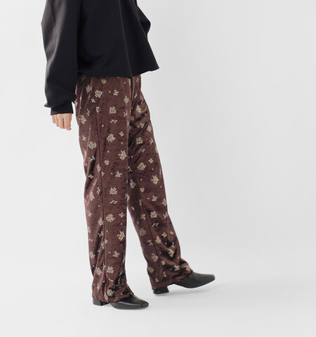 Le Melange|クラッシュベロア フラワープリント ストレート イージーパンツ 8551502