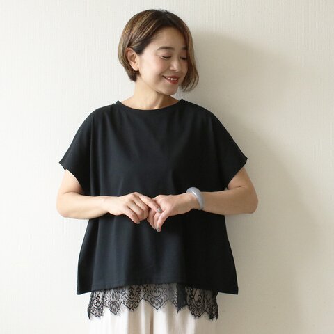 Sans Souci 34+|大人の悩み解決!汗ジミ防止Tシャツ&裾レースインナータンク2点セット 半袖シャツ