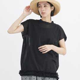 T.Tutie.|フリル強撚コットンフレンチスリーブブラウス