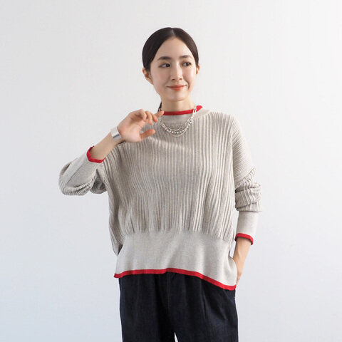 NARU|(ナル) Hidamari Cotton ワイドリブバイカラーコモドニット 670710BF 春ニット 薄手