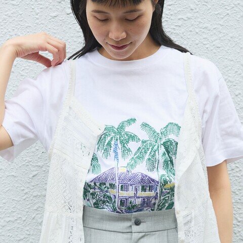 yuni|Island villa embroidery half sleeves Tシャツ 1701CT010251