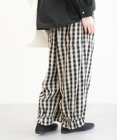 tumugu|へリンボンギンガムチェックパンツ ワイドパンツ イージーパンツ tb24436